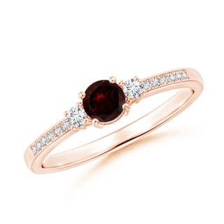 4mm A Classic Three Stone Garnet and Diamond Ring in Rose Gold