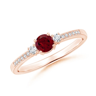 4mm AA Classic Three Stone Garnet and Diamond Ring in 10K Rose Gold