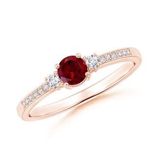 4mm AAA Classic Three Stone Garnet and Diamond Ring in 9K Rose Gold