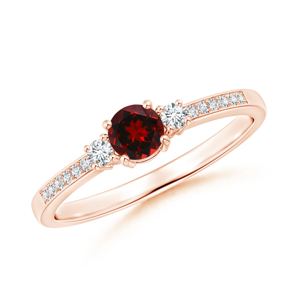 4mm AAAA Classic Three Stone Garnet and Diamond Ring in Rose Gold
