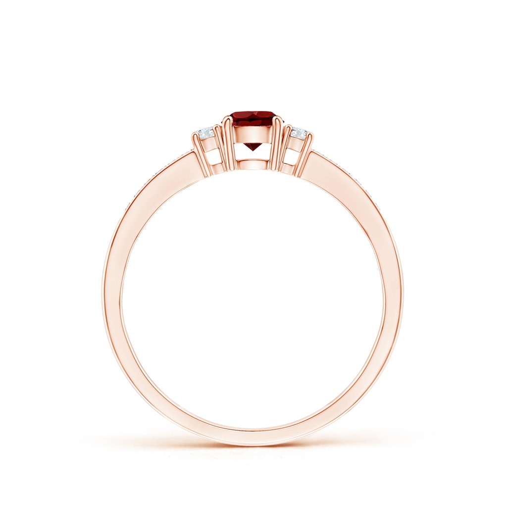 4mm AAAA Classic Three Stone Garnet and Diamond Ring in Rose Gold Side-1