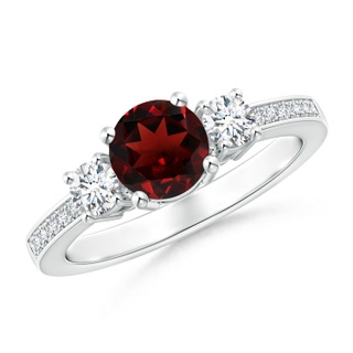 6mm AAA Classic Three Stone Garnet and Diamond Ring in White Gold