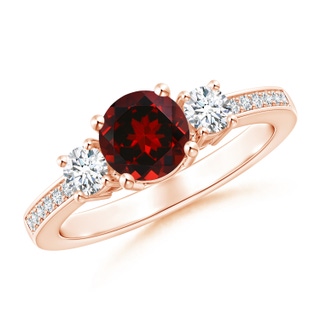 6mm AAAA Classic Three Stone Garnet and Diamond Ring in Rose Gold