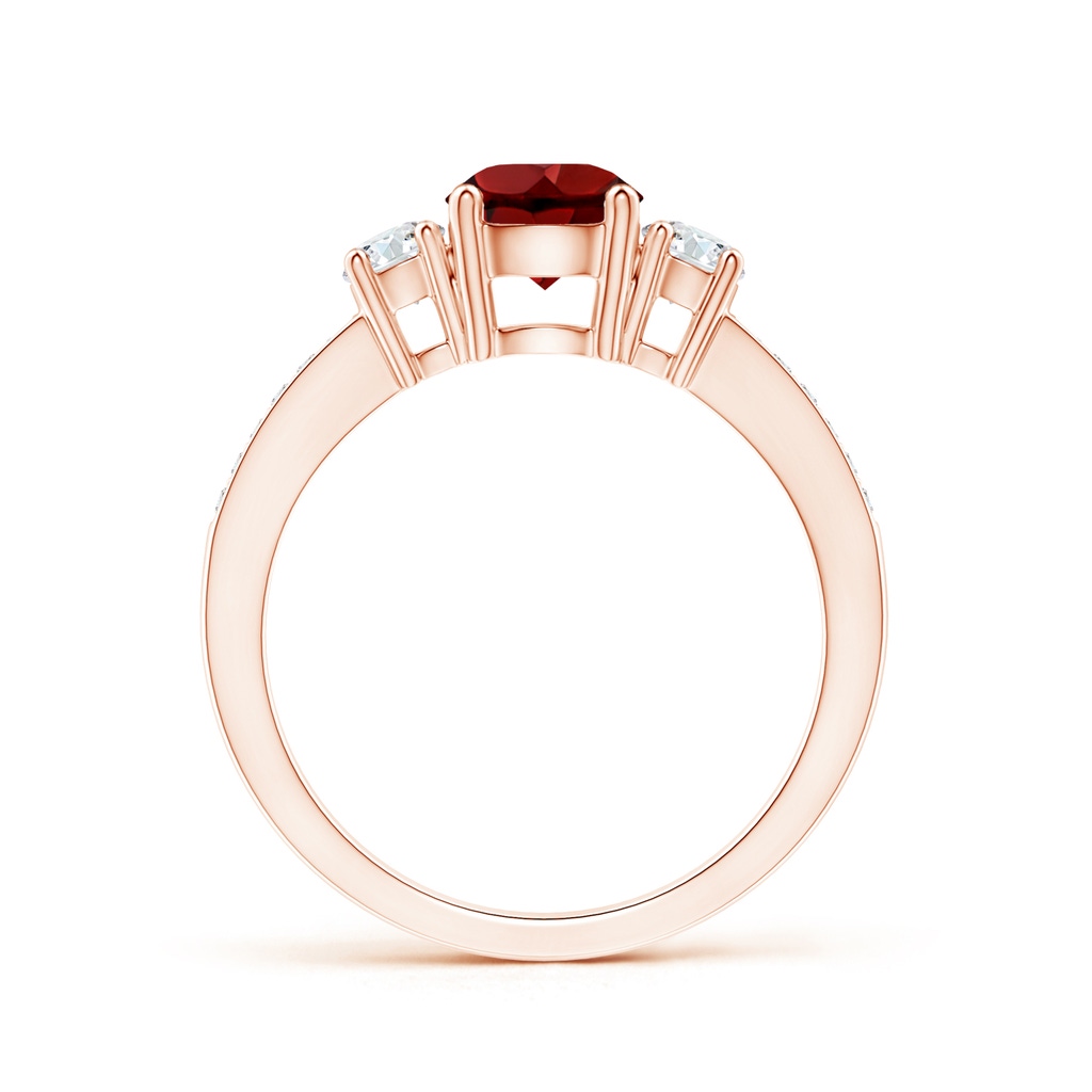 6mm AAAA Classic Three Stone Garnet and Diamond Ring in Rose Gold Side-1