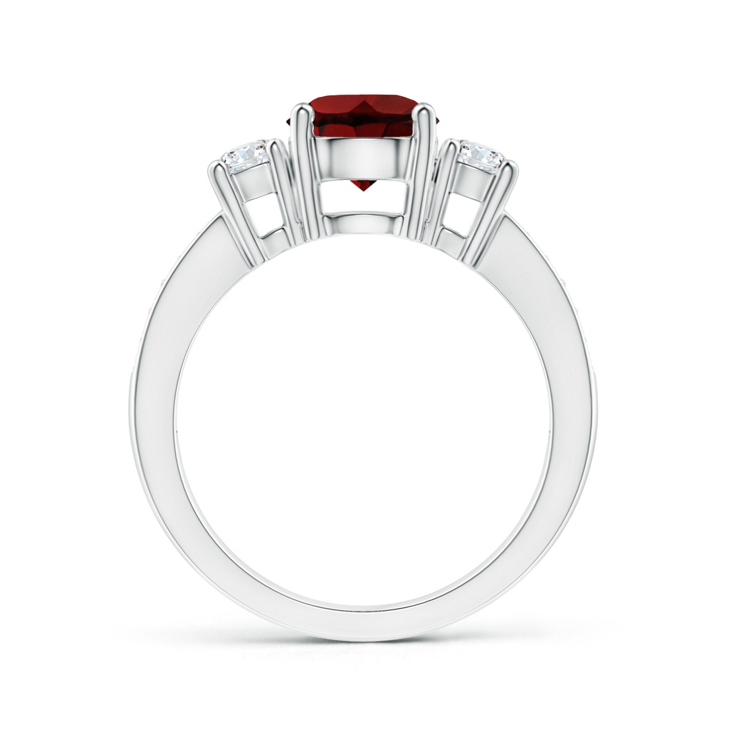 7mm AAA Classic Three Stone Garnet and Diamond Ring in White Gold Side-1