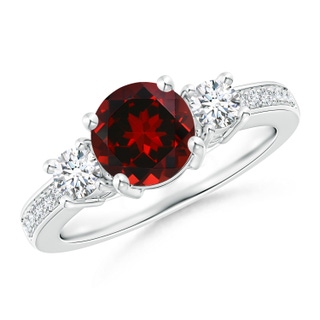 7mm AAAA Classic Three Stone Garnet and Diamond Ring in P950 Platinum