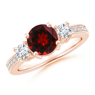 7mm AAAA Classic Three Stone Garnet and Diamond Ring in Rose Gold