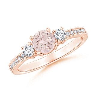 5mm A Classic Three Stone Round Morganite and Diamond Engagement Ring in 9K Rose Gold