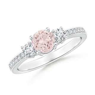 5mm A Classic Three Stone Round Morganite and Diamond Engagement Ring in P950 Platinum