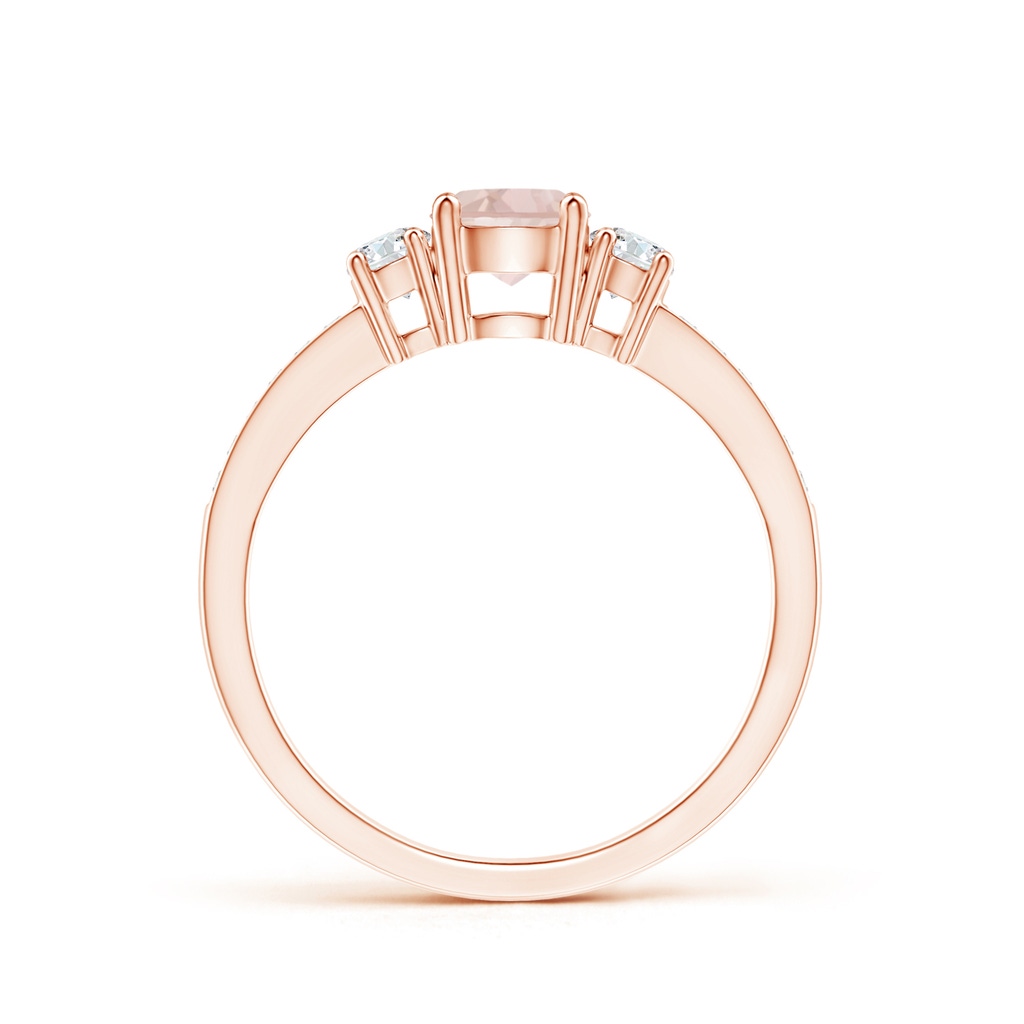 5mm AA Classic Three Stone Morganite and Diamond Ring in Rose Gold Side-1