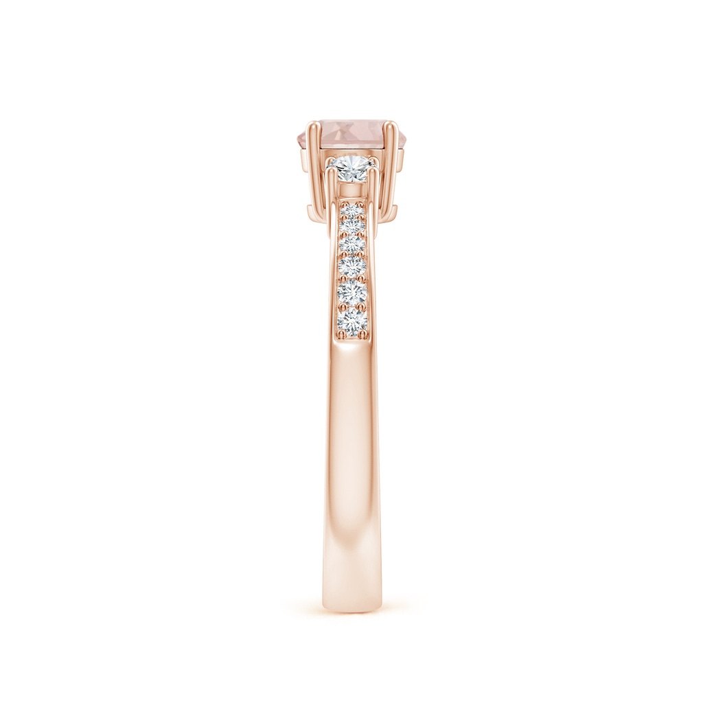 5mm AA Classic Three Stone Morganite and Diamond Ring in Rose Gold Side-2