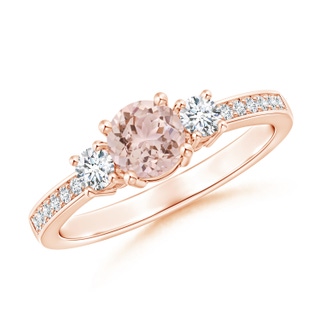 5mm AAA Classic Three Stone Morganite and Diamond Ring in 10K Rose Gold