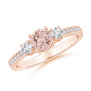 5mm AAA Classic Three Stone Morganite and Diamond Ring in Rose Gold