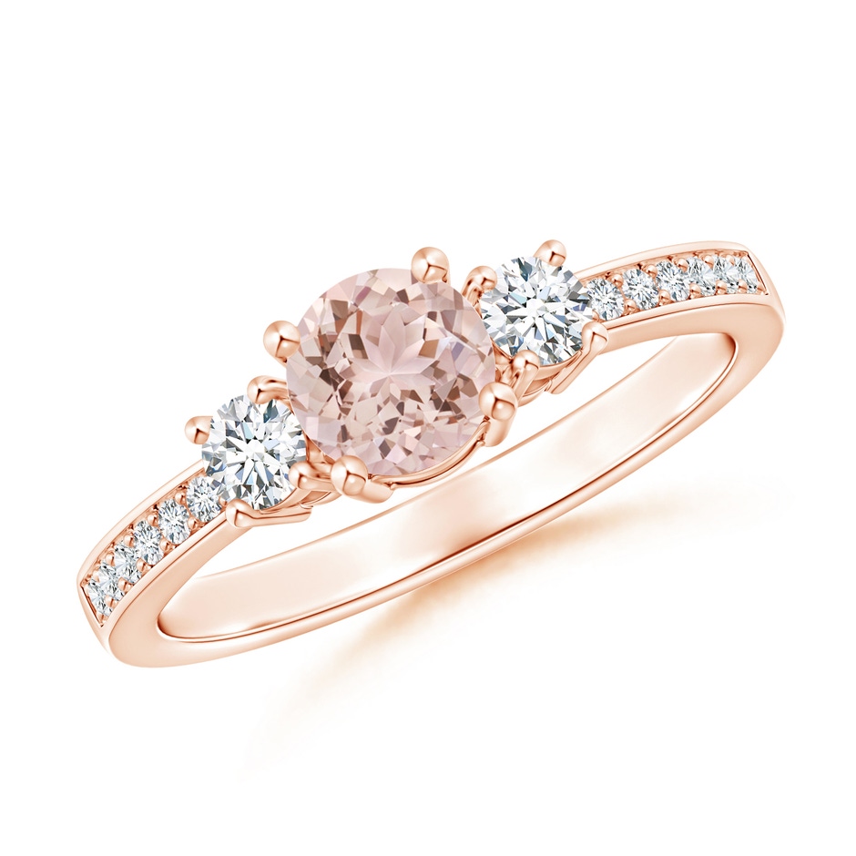 5mm AAA Classic Three Stone Morganite and Diamond Ring in Rose Gold 