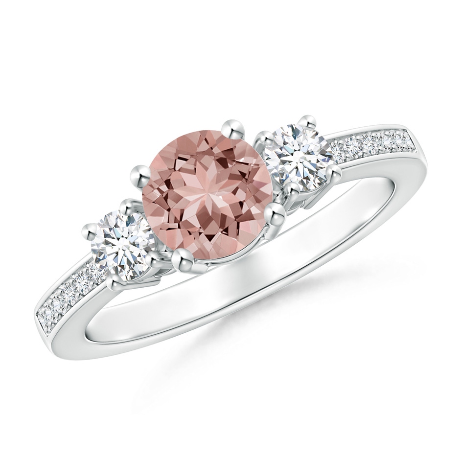 6mm AAAA Classic Three Stone Round Morganite and Diamond Engagement Ring in P950 Platinum 