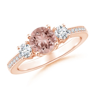 6mm AAAA Classic Three Stone Morganite and Diamond Ring in Rose Gold