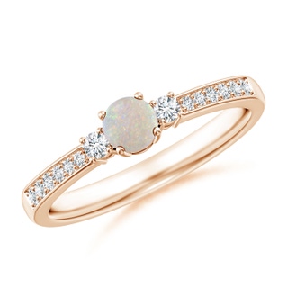 4mm AA Classic Three Stone Opal and Diamond Ring in 9K Rose Gold