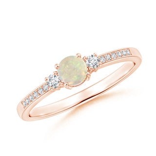 4mm AAA Classic Three Stone Round Opal and Diamond Engagement Ring in 10K Rose Gold