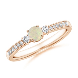 4mm AAA Classic Three Stone Opal and Diamond Ring in 9K Rose Gold