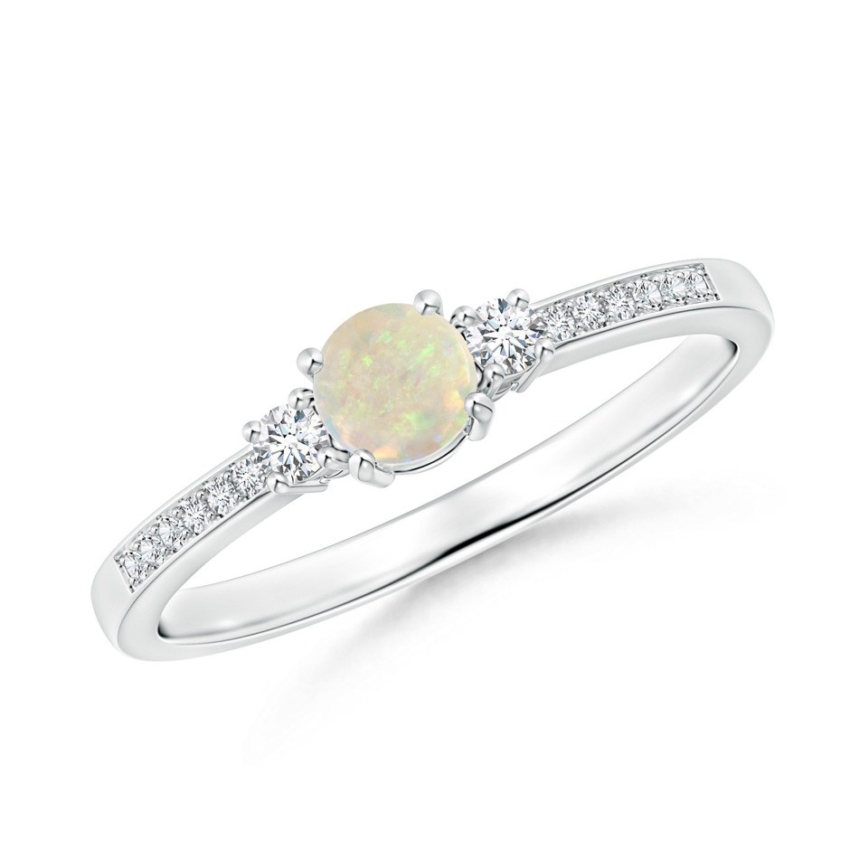 4mm AAA Classic Three Stone Round Opal and Diamond Engagement Ring in P950 Platinum 