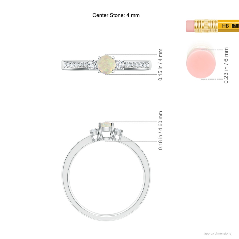4mm AAA Classic Three Stone Round Opal and Diamond Engagement Ring in P950 Platinum ruler
