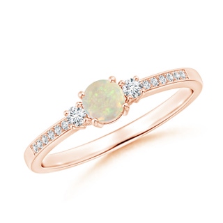 4mm AAA Classic Three Stone Opal and Diamond Ring in Rose Gold