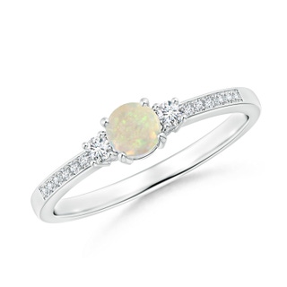 4mm AAA Classic Three Stone Opal and Diamond Ring in White Gold