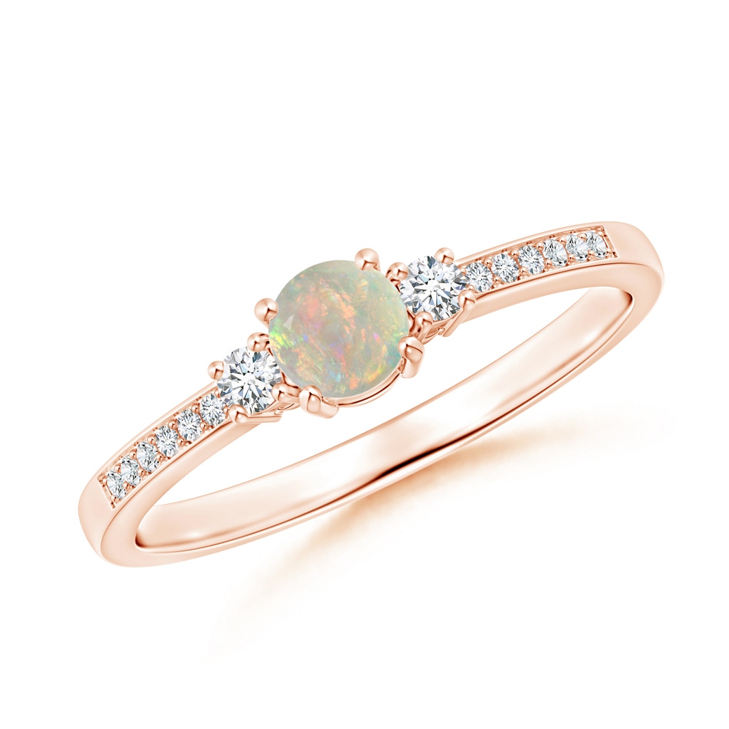 4mm AAAA Classic Three Stone Opal and Diamond Ring in Rose Gold