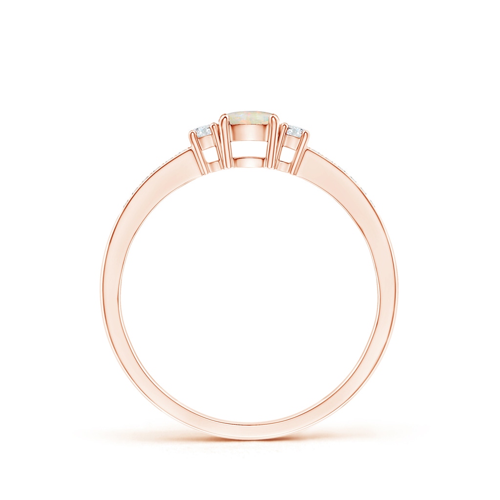 4mm AAAA Classic Three Stone Round Opal and Diamond Engagement Ring in Rose Gold - side 199