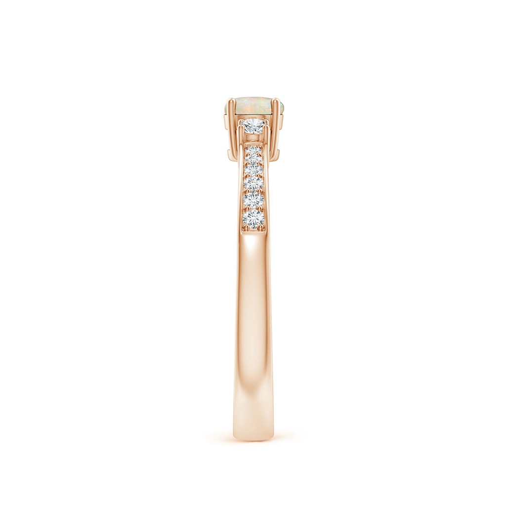 4mm AAAA Classic Three Stone Opal and Diamond Ring in Rose Gold Side-2
