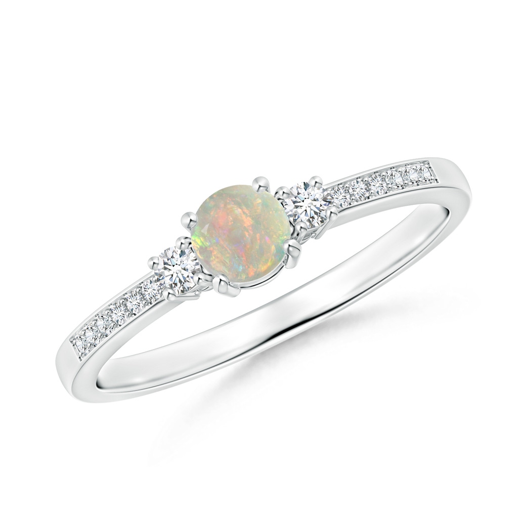 4mm AAAA Classic Three Stone Opal and Diamond Ring in White Gold