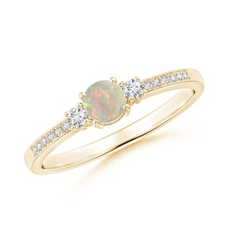 4mm AAAA Classic Three Stone Opal and Diamond Ring in Yellow Gold