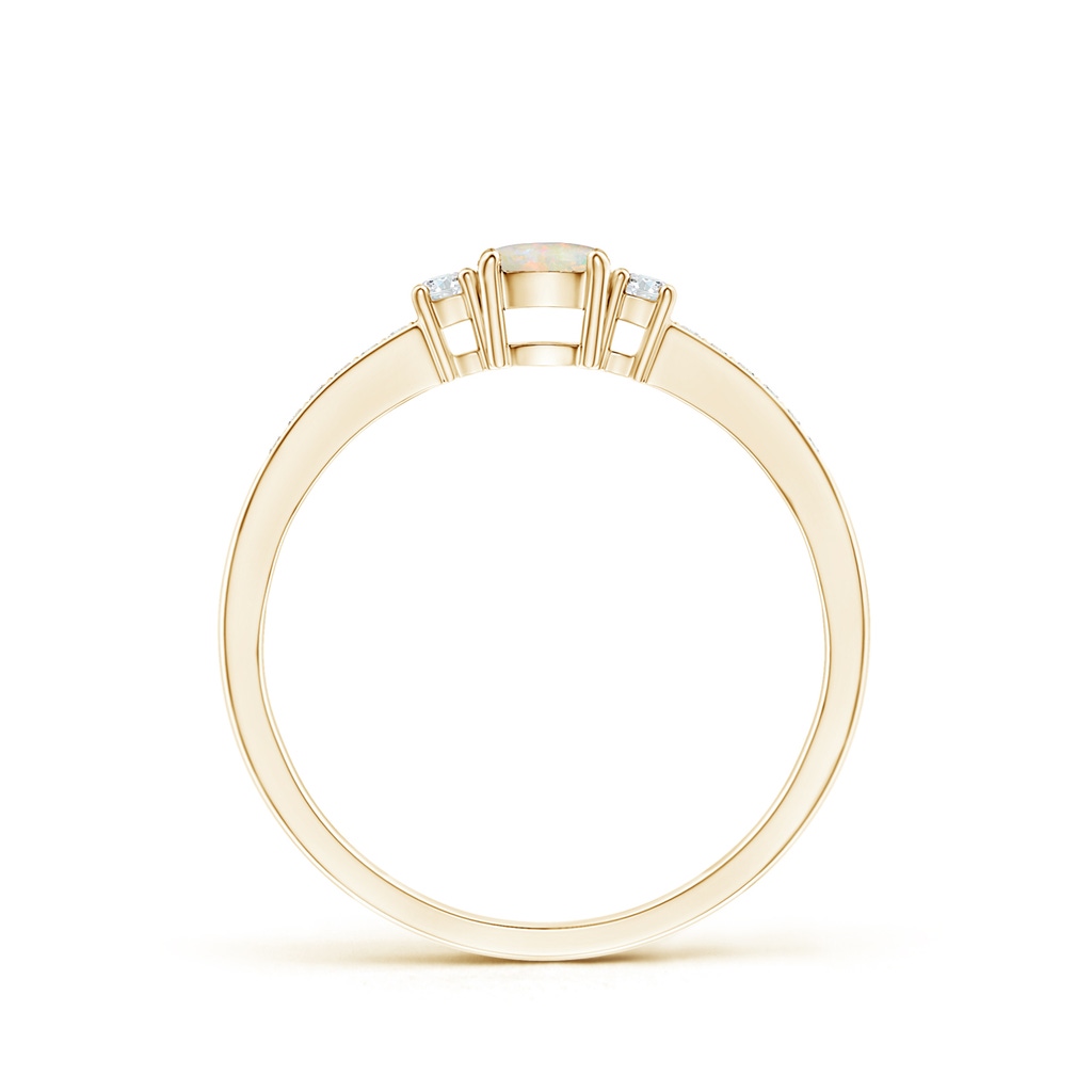 4mm AAAA Classic Three Stone Round Opal and Diamond Engagement Ring in Yellow Gold - side 199