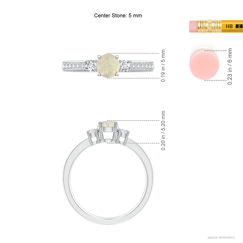 5mm AAA Classic Three Stone Round Opal and Diamond Engagement Ring in P950 Platinum ruler