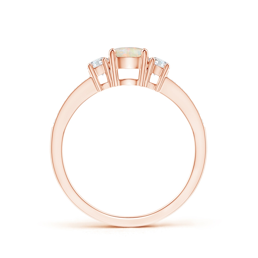 5mm AAAA Classic Three Stone Round Opal and Diamond Engagement Ring in Rose Gold - side 199