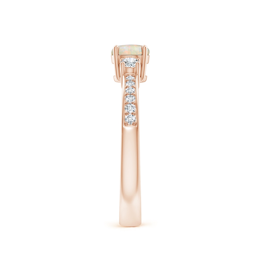 5mm AAAA Classic Three Stone Opal and Diamond Ring in Rose Gold Side-2