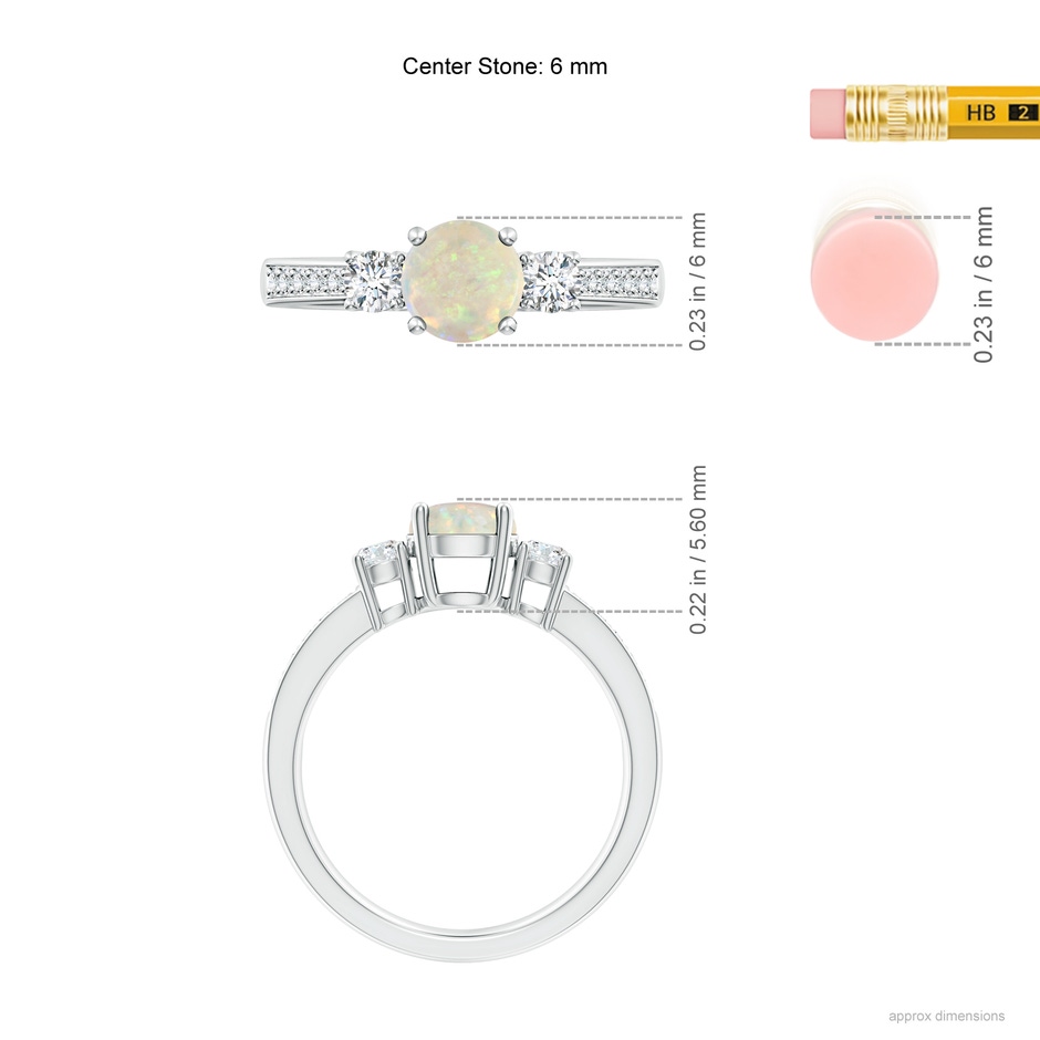 6mm AAA Classic Three Stone Round Opal and Diamond Engagement Ring in P950 Platinum ruler