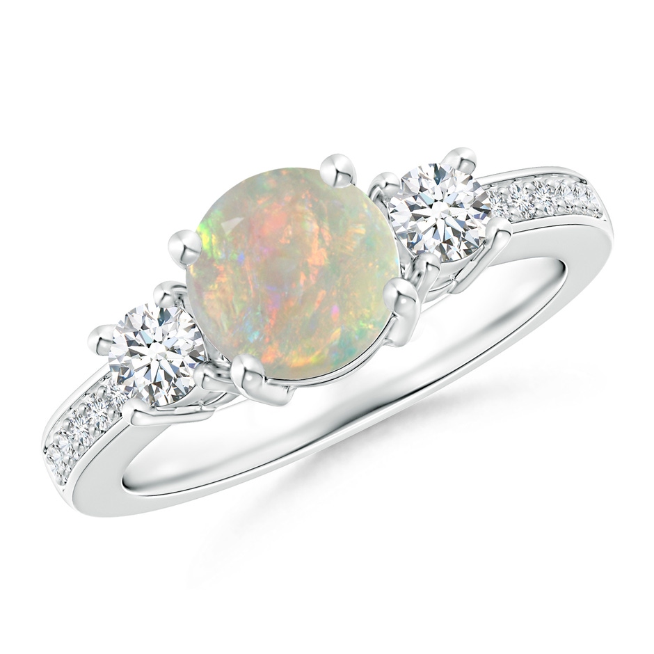 7mm AAAA Classic Three Stone Opal and Diamond Ring in P950 Platinum 