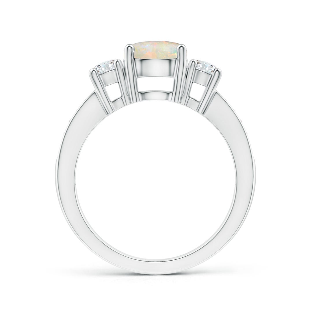 7mm AAAA Classic Three Stone Round Opal and Diamond Engagement Ring in P950 Platinum - side 2