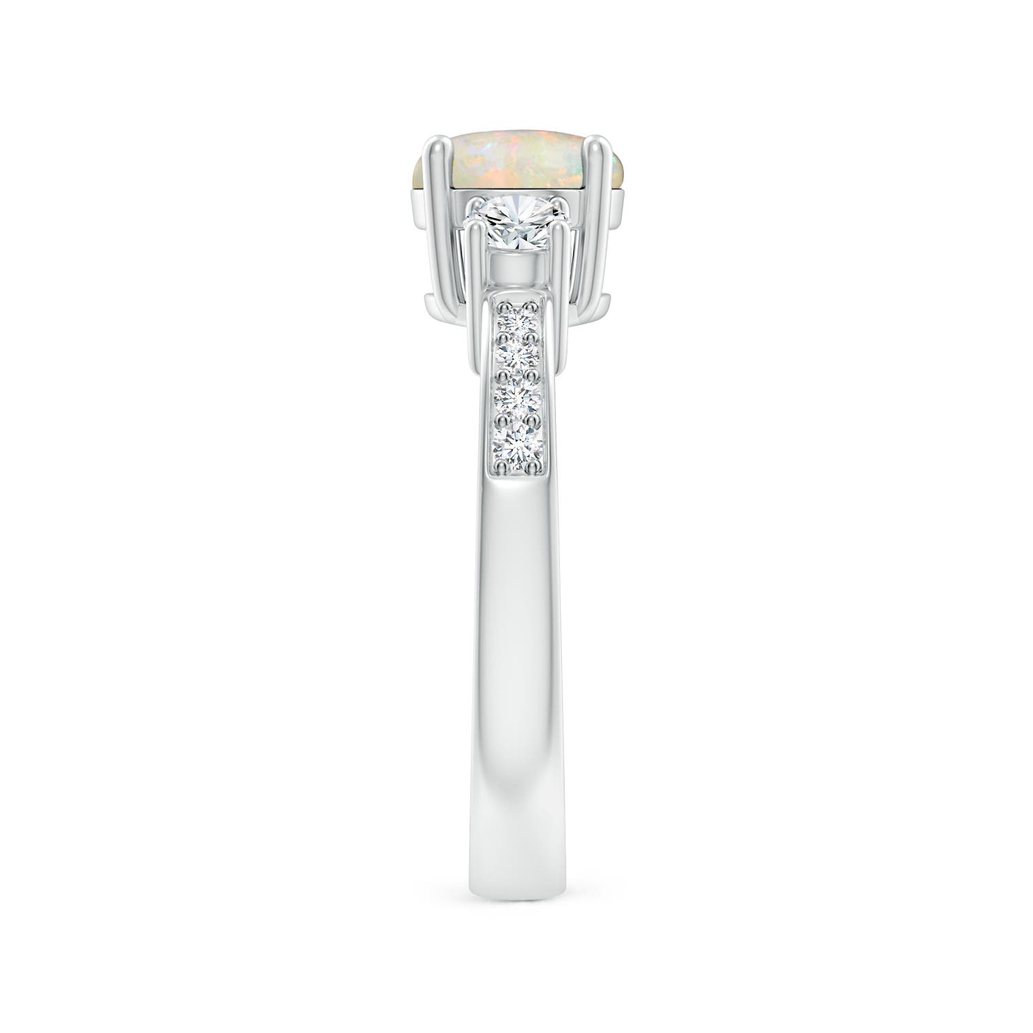 7mm AAAA Classic Three Stone Round Opal and Diamond Engagement Ring in P950 Platinum - side 3