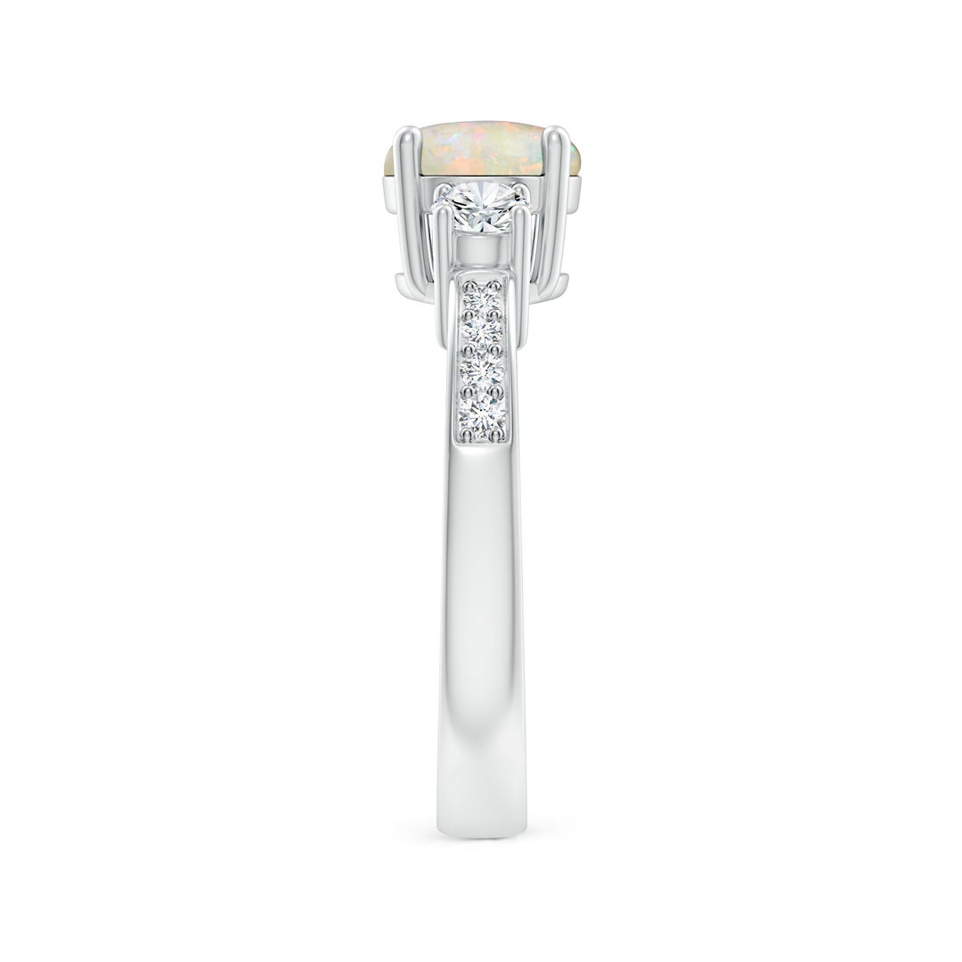 7mm AAAA Classic Three Stone Round Opal and Diamond Engagement Ring in P950 Platinum - side 3