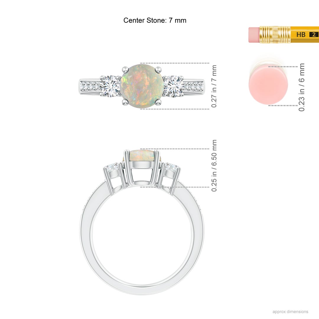 7mm AAAA Classic Three Stone Round Opal and Diamond Engagement Ring in P950 Platinum - ruler