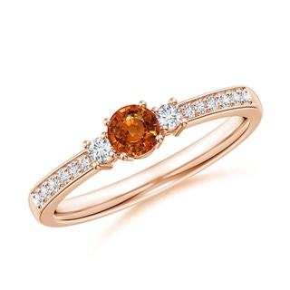 4mm AAAA Classic Three Stone Orange Sapphire Ring with Diamonds in Rose Gold