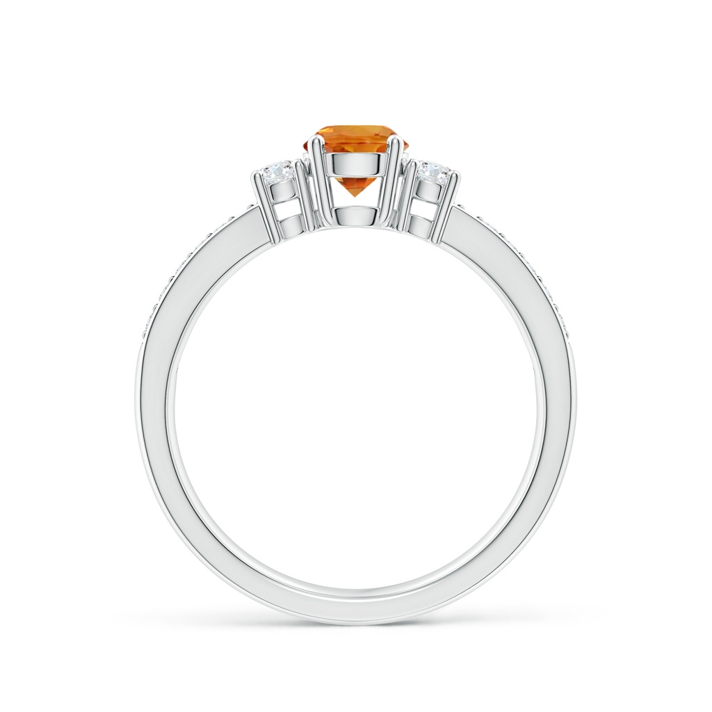 5mm AAA Classic Three Stone Orange Sapphire Ring with Diamonds in White Gold Side 1