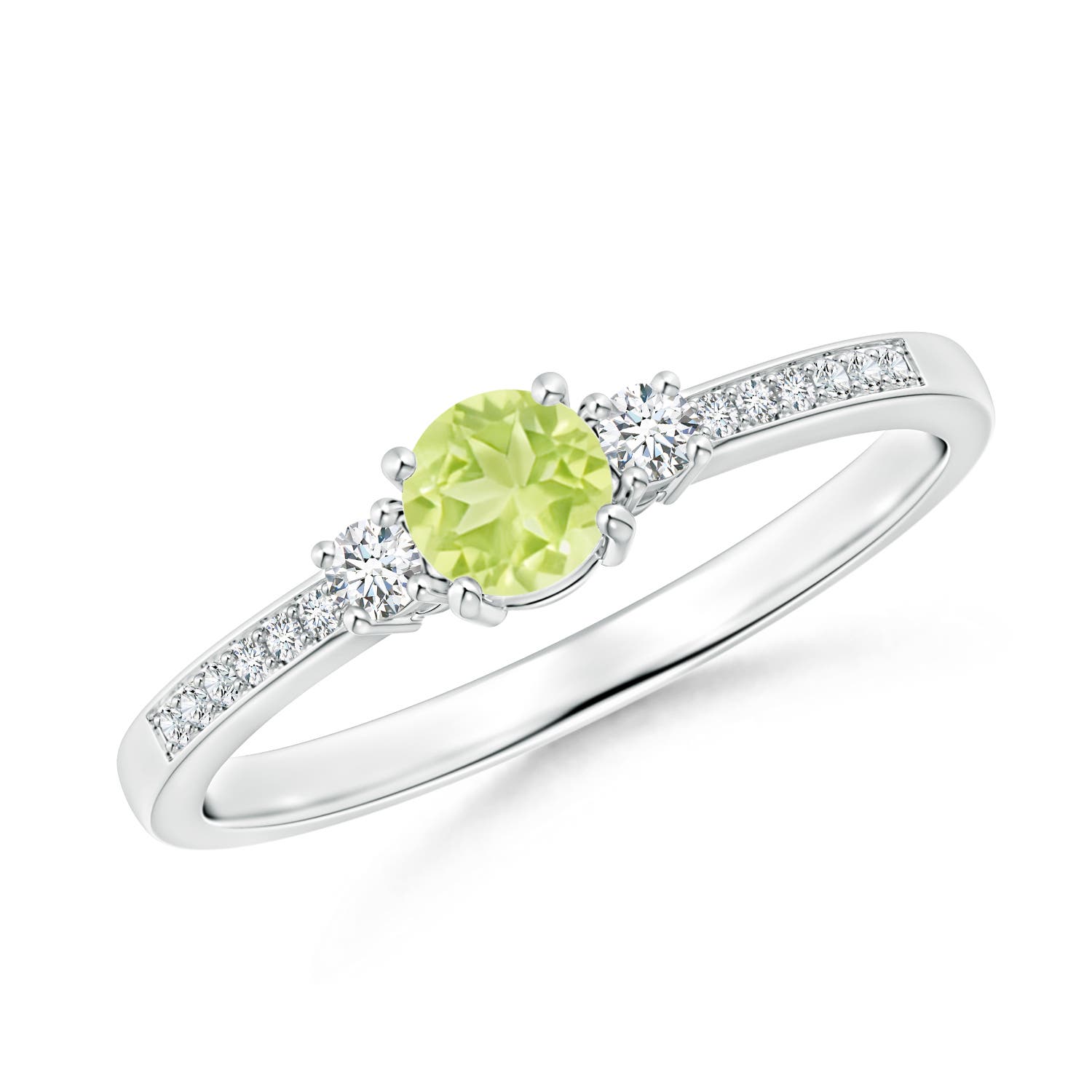 4mm A Classic Three Stone Peridot and Diamond Ring in P950 Platinum