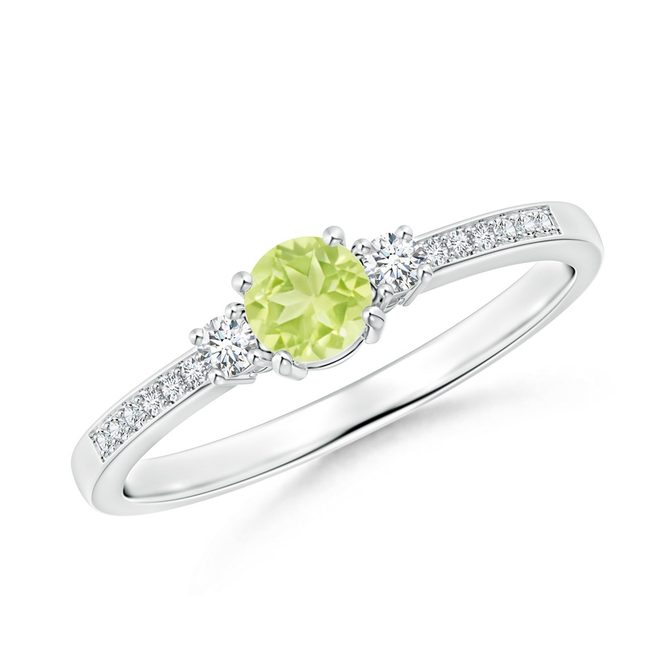 4mm A Classic Three Stone Peridot and Diamond Ring in P950 Platinum 