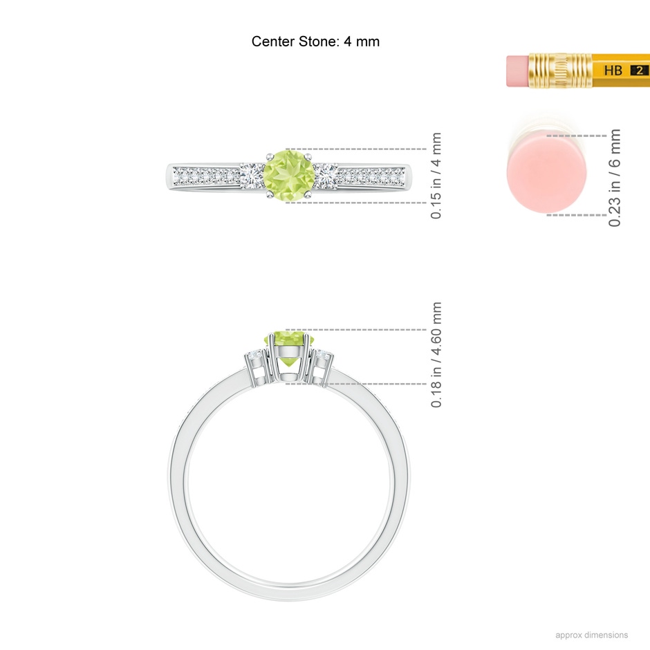 4mm A Classic Three Stone Peridot and Diamond Ring in P950 Platinum ruler