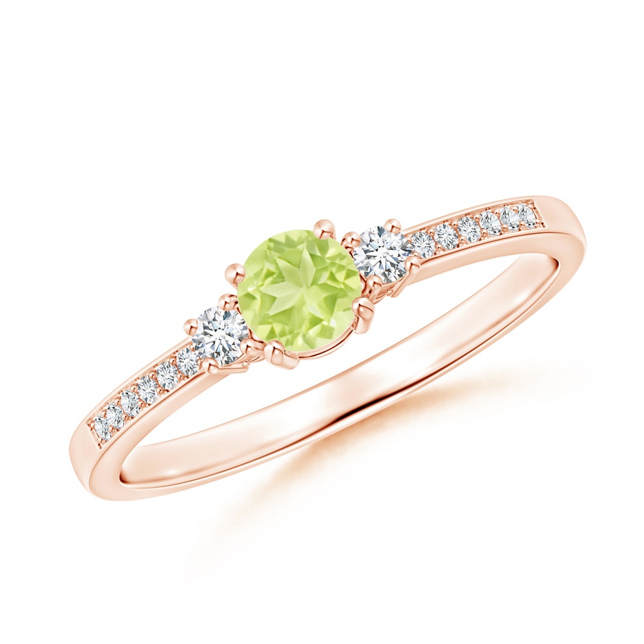 4mm A Classic Three Stone Peridot and Diamond Ring in Rose Gold 