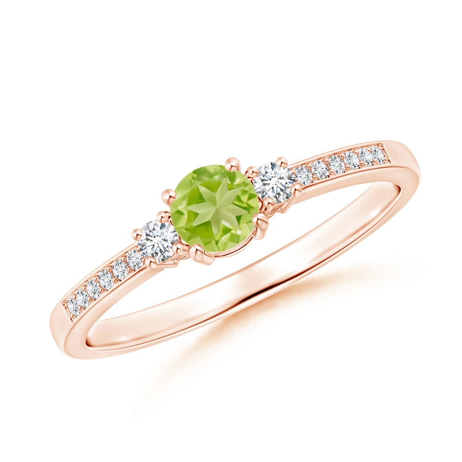 4mm AA Classic Three Stone Peridot and Diamond Ring in Rose Gold 