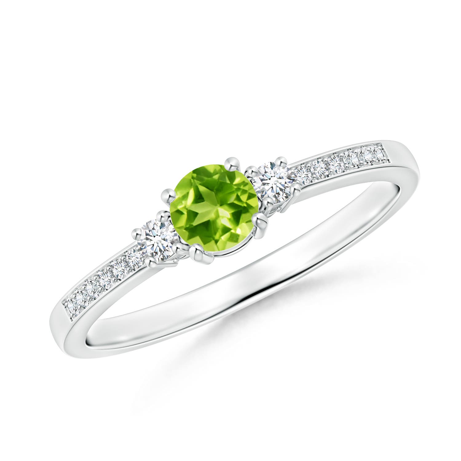 4mm AAA Classic Three Stone Peridot and Diamond Ring in P950 Platinum